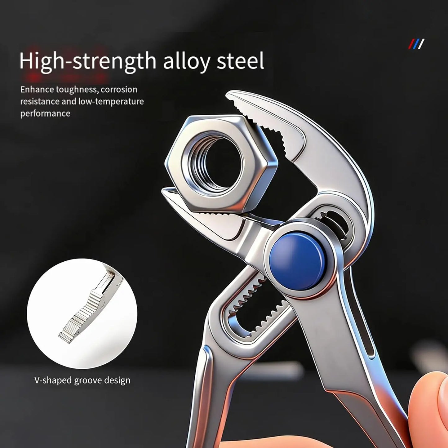 Groove Joint Pliers Mini Water Pump Pliers Fast Adjustable Tongue and Groove Pliers with Push-Lock V-Jaw for Multi-Surface Grip