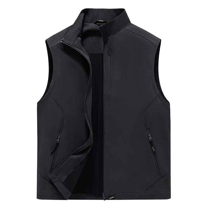 New Spring Autumn Men'S Outdoor Vest Middle-Aged And Elderly Casual Loose And Fashion Versatile Stand Up Collar Sleeveless Coat