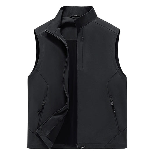 New Spring Autumn Men'S Outdoor Vest Middle-Aged And Elderly Casual Loose And Fashion Versatile Stand Up Collar Sleeveless Coat