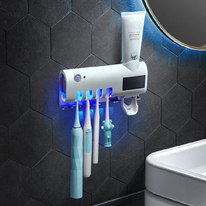 Smart UV Light Toothbrush Sterilizer Family Toothbrush Cleaner with Upgraded Toothpaste Dispenser Wall-Mounted Toothbrush Holder