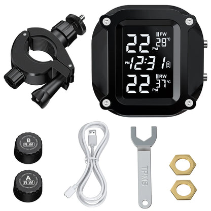 Powstation TPMS Wireless Motorcycle Tire Pressure Monitoring System Solar Charge Tyre Temperature Alarm System Colorful Display