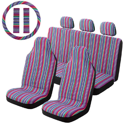 AUTOKING Striped Car Seat Covers Full Set with Seat Belt Pads Steering Wheel Cover Universal Washable Seat Covers for Cars