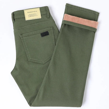 Winter New Cotton Fleece Jeans Men's Fit Straight Warm Plus Velvet Denim Pants Fashion Warm Soft Elasticity Casual Trousers