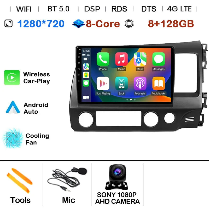 Car Radio Android 15 For Honda Civic 8 FK FN FD 2005 - 2012 RHD Multimedia Player Navigation GPS Carplay Stereo BT Head Unit DSP