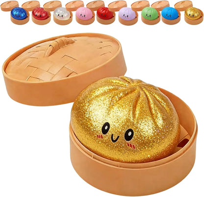 Glitter Dumpling Squishy Toy with Box Soft Sensory Squeeze Stress Relief Fidget Toy Cute Dumpling Slow Rising Gift for Kids Adul