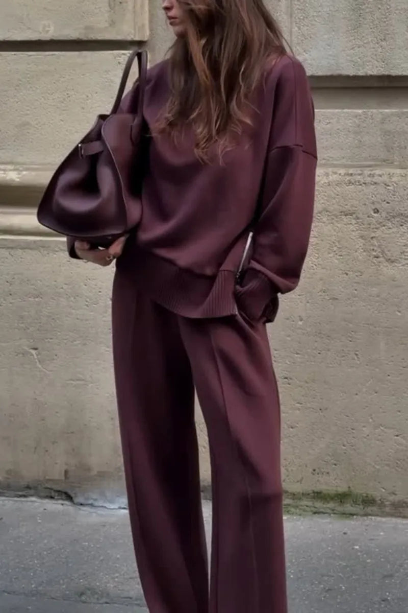 Women's Fashion Spring Autumn New Long Sleeve Hoodie Set INS Ladies Casual Loose Pocket Pants Solid Color Two Piece Set