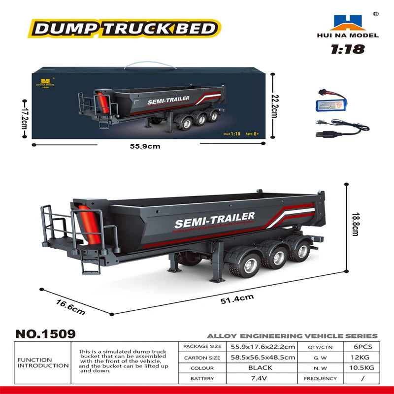 2026 New Huina 1509 RC Truck & 1502 Trailer Full Scale Alloy Remote Control Construction Vehicle Toy for  Collection