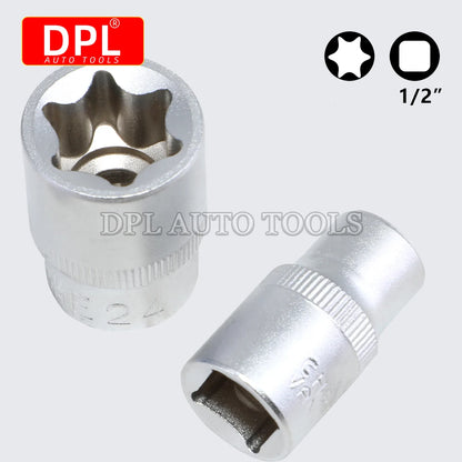 19 Pcs E Torx Star Deep Long Socket Set 1/2in Drive for Car Short and Long Hexagonal Sockets