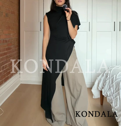 KONDALA Unique Chic Asymmetrical Hem Tops Women Elegant High Neck Long Tops 2026 Spring Summer Trendy High Street Lady Long Tops