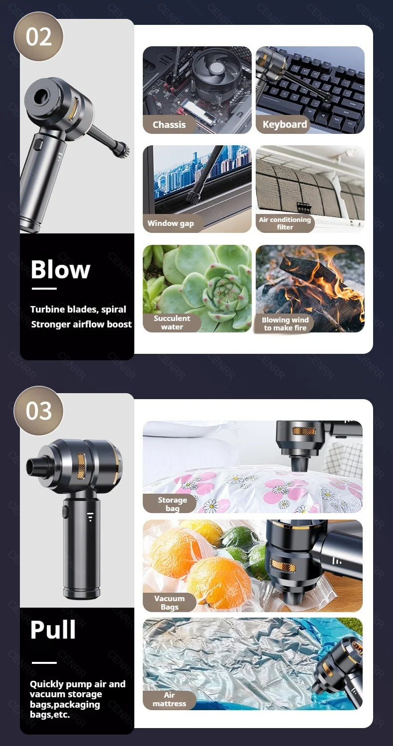 CENRR 998000PA Car Vacuum Cleaner Portable Powerful HandHeld Car Cleaner Dust Display Lamp Strong Suction Air Gun