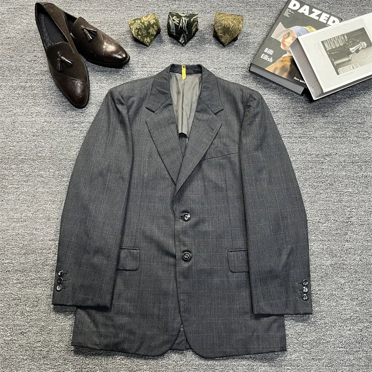 Vintage Unisex Woolen Suit Jacket Simple Casual Plaid Retro Style Warm Windproof Interview Commuting Business Casual Wear
