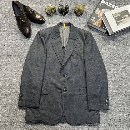 Vintage Unisex Woolen Suit Jacket Simple Casual Plaid Retro Style Warm Windproof Interview Commuting Business Casual Wear