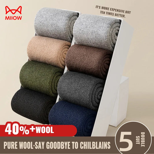 MiiOW Merino Wool Socks Thicken Thermal Winter Cushioned Heated Cold Resistant Cashmere Crew Sock Men Sheep Snow Warm Towel Sock