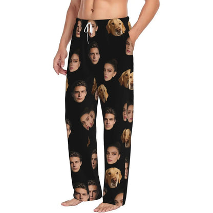 Customized sleeping pants with personalized facial photos long sleeved warm sleeping pants for both men and women  fun Christmas