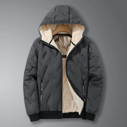 EU Size Men Hooded Jacket Thick Warm Winter Coat Fleece Lined Black Grey Parkas Fashion Casual Quilted Coat Outwear Clothing Top