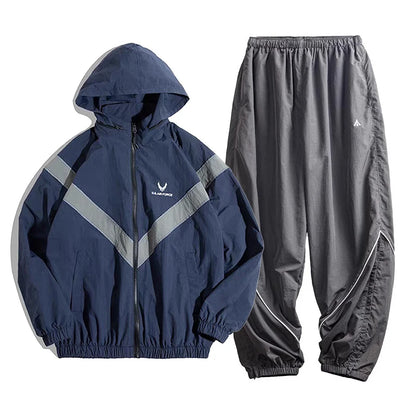 Men's Autumn and Winter Casual Sport Suit, Reflective Quick-Dry Loose Jacket and Long Pants, 100% Nylon