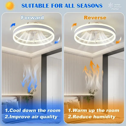 Latest Models Embedded LED Ceiling Fan with 5 Blades and Lights and Remote Control, Adjustable from 3000K to 6500K Lighting