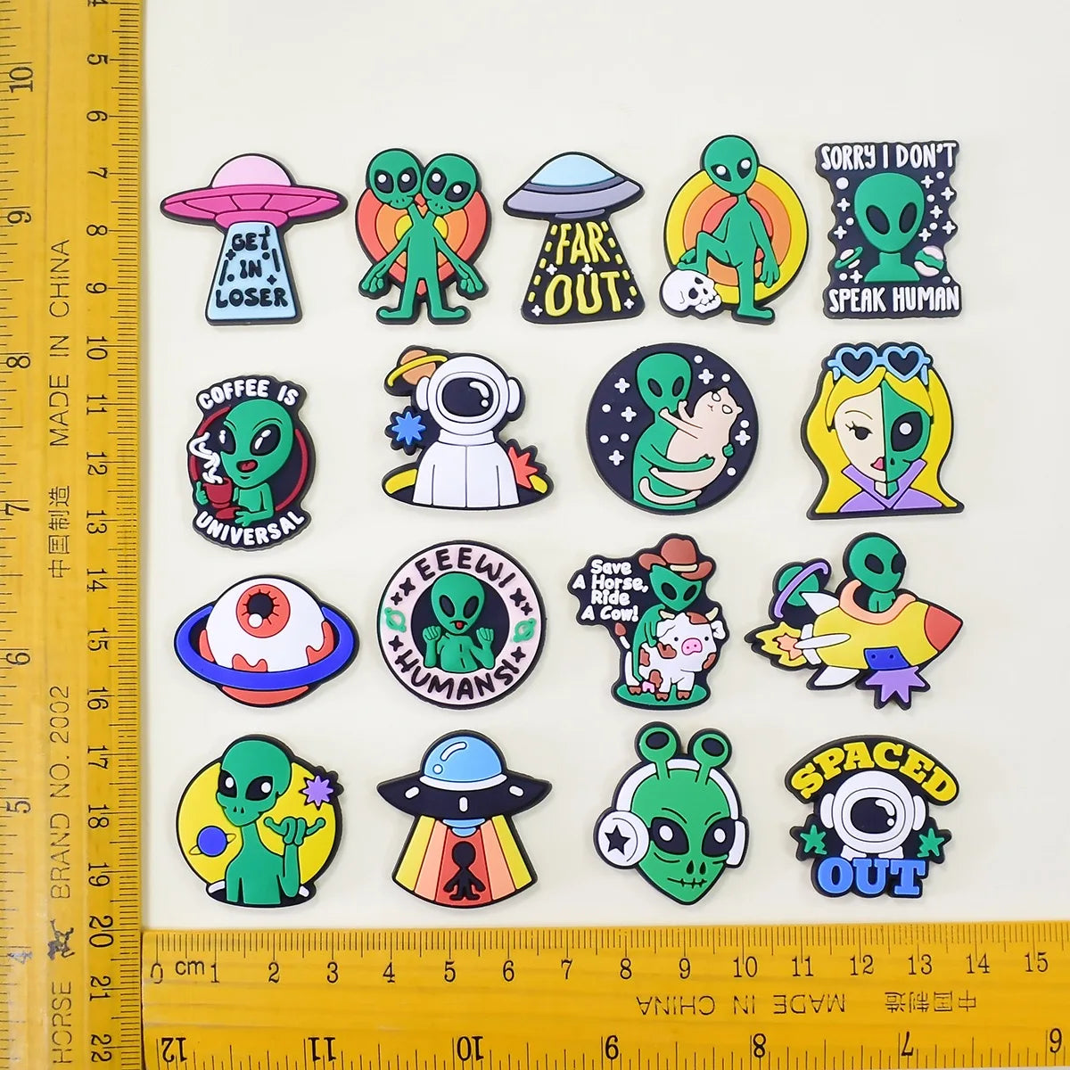20-100pcs Alien Universe Astronaut Shoe Buckle Accessories PVC DIY Sandal Shoes Charms Clogs Pins Decor Kids Man Party Gift