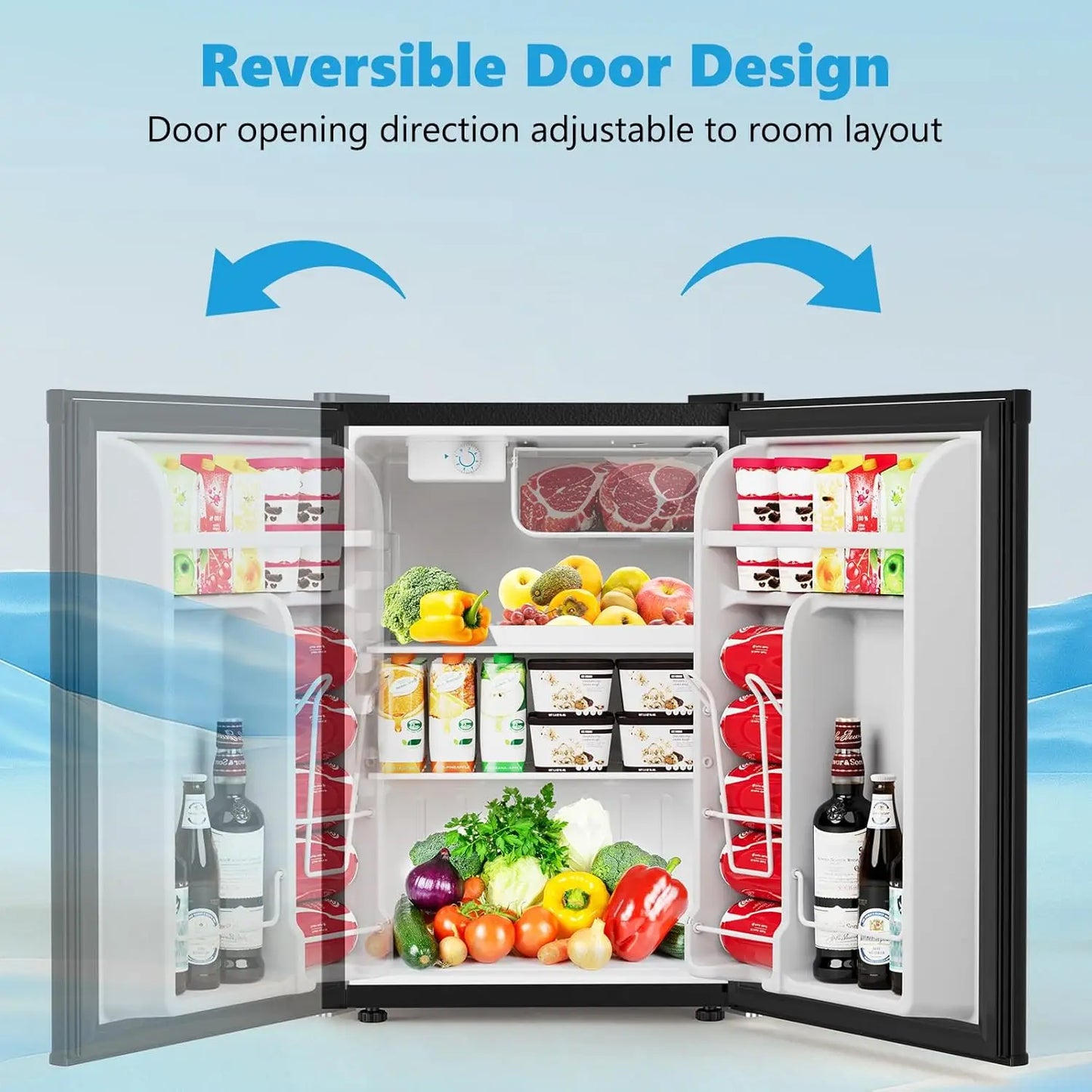 2.6 Cu.Ft Dorm Fridge with Freezer, Single Reversible Door Compact Refrigerator, Adjustable