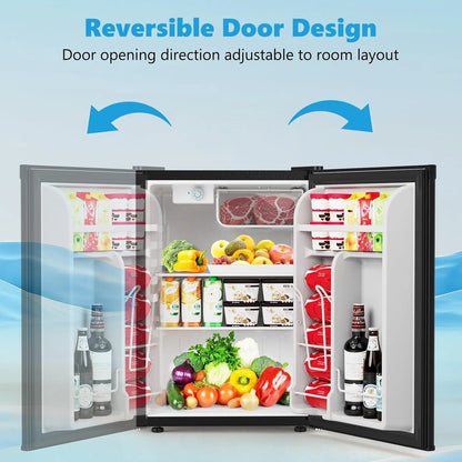 2.6 Cu.Ft Dorm Fridge with Freezer, Single Reversible Door Compact Refrigerator, Adjustable