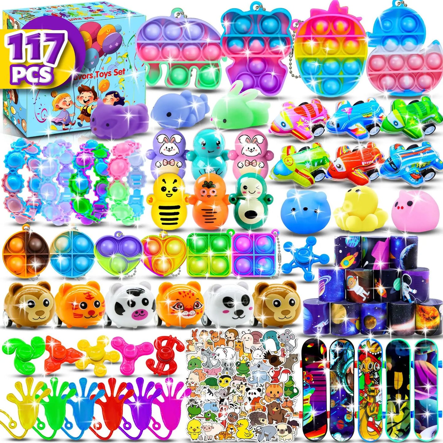 117 Pcs Party Favors Toy Assortment Pop Fidget Toy Pinata Filler Bulk Toys for Kids Birthday Party Present Souvenir Toys Gift