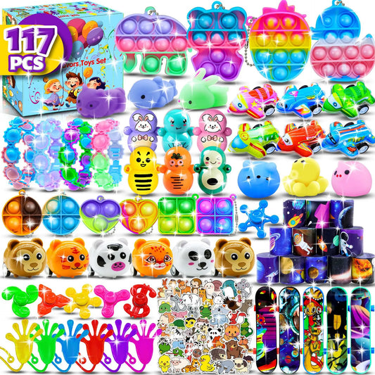 117 Pcs Party Favors Toy Assortment Pop Fidget Toy Pinata Filler Bulk Toys for Kids Birthday Party Present Souvenir Toys Gift