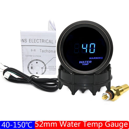 2" 52mm Car Digital Turbo Boost Gauge PSI BAR Water Temp Oil Temp Oil Pressure Gauge Voltmeter EGT Tachometer RPM Gauge Car 12V