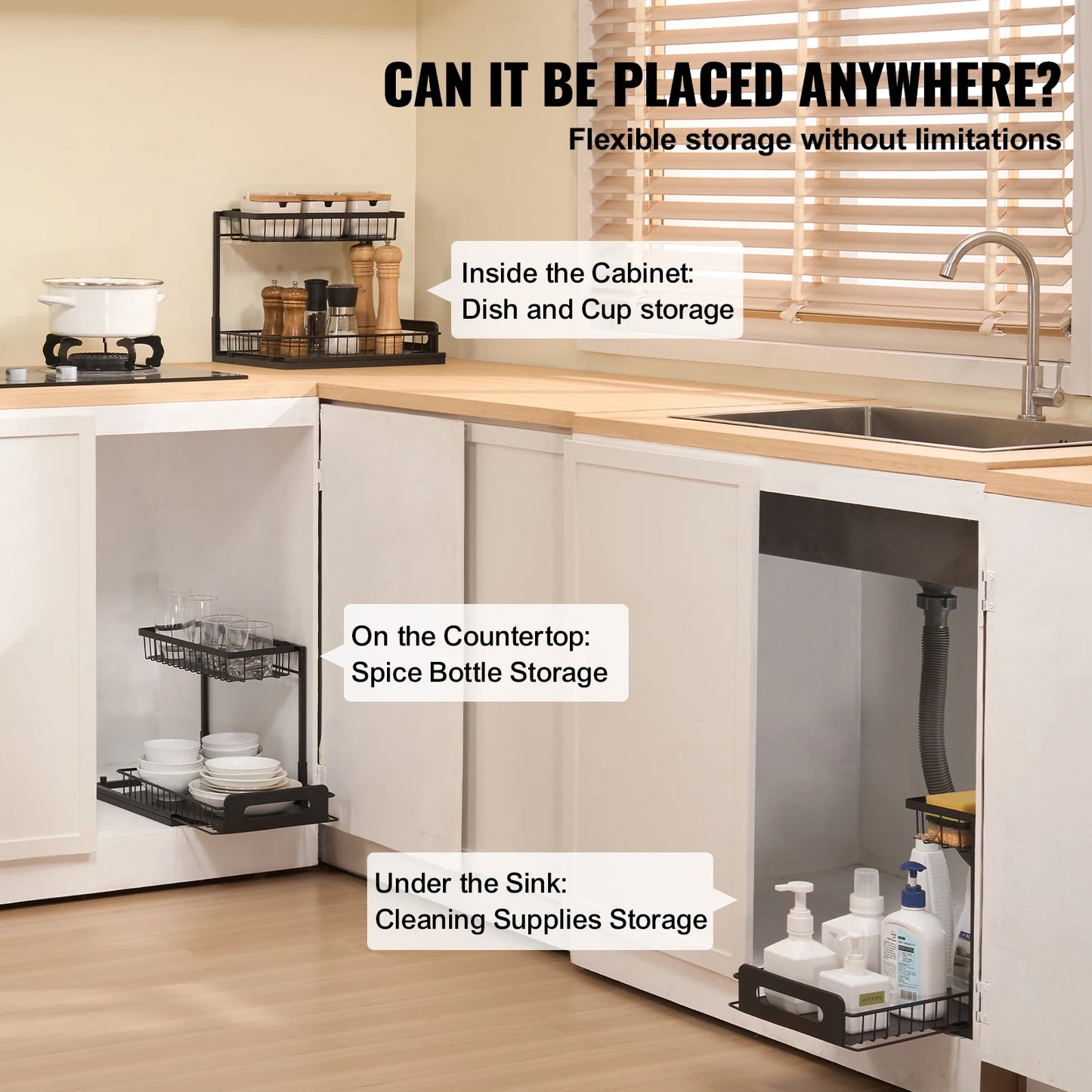 SucceBuy 2Tier Pull Out Cabinet Organizer Under Sink Organizer Slide Out Drawer Cabinet Organizer Sliding Storage Shelf