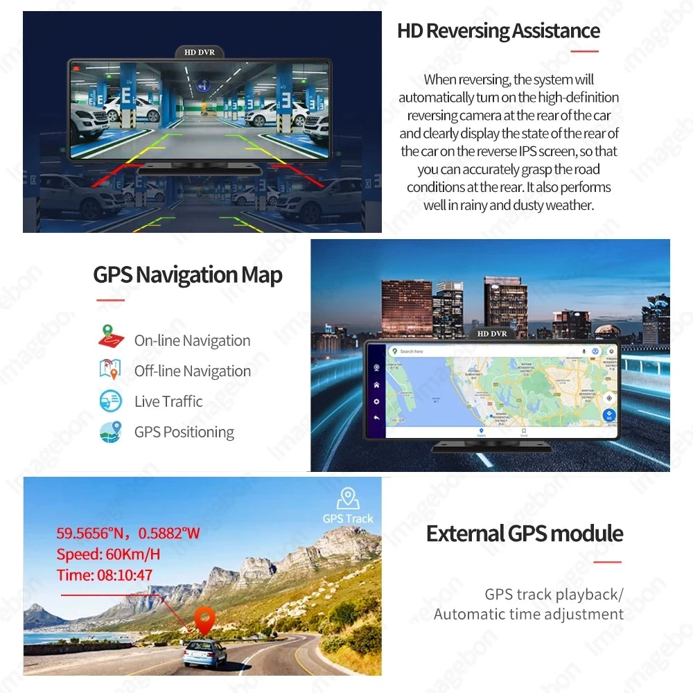 10.26 Inch Car GPS Navigation CarPlay Android Anto Z80 DVR Camera 4G+64G ROM ADAS 5G WiFi BT FM Dash Camera Video Recorder
