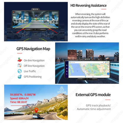 10.26 Inch Car GPS Navigation CarPlay Android Anto Z80 DVR Camera 4G+64G ROM ADAS 5G WiFi BT FM Dash Camera Video Recorder