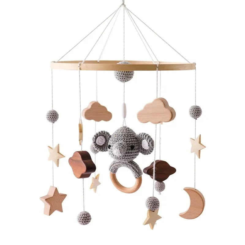 Baby Bed Bell Music Box Hanging Toys Wood Grain 360° Rotary Newborn Infant Crib Mobile Musical Box 0 12 Months Baby Rattles Toys