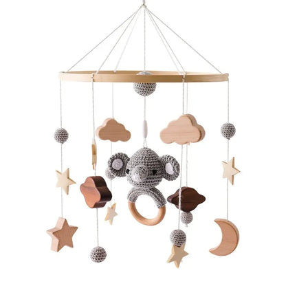 Baby Bed Bell Music Box Hanging Toys Wood Grain 360° Rotary Newborn Infant Crib Mobile Musical Box 0 12 Months Baby Rattles Toys