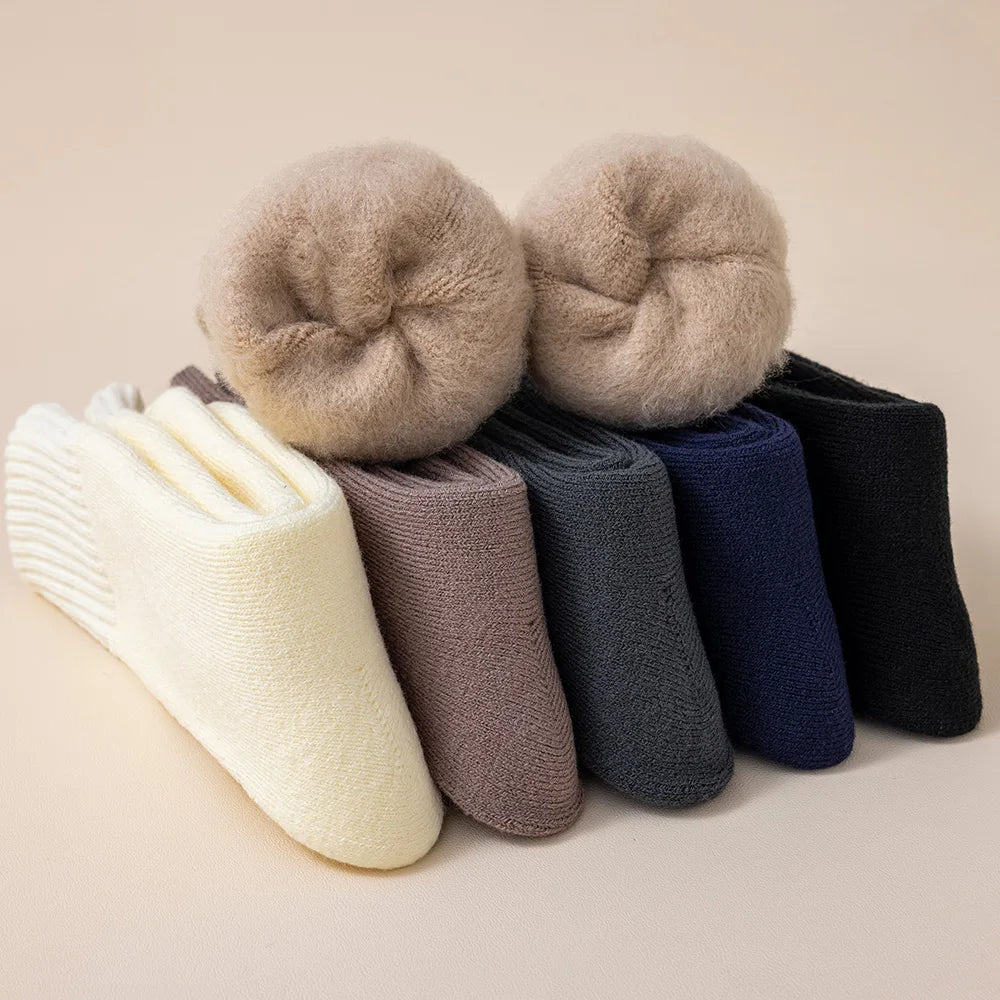 Winter Men's Merino Wool Long Socks Thick Warm Large Size High Quality Harajuku Retro Snow Casual Antifreeze Pure Cashmer 5 Pair