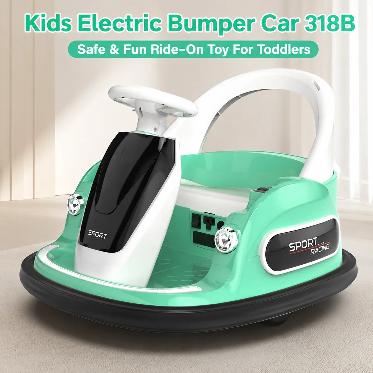Kids Electric Bumper Car 318B, 2-6 Toddler Ride On Toy, Remote & Self-Dual Control, 360° Rotation, Bluetooth Music Early Educati