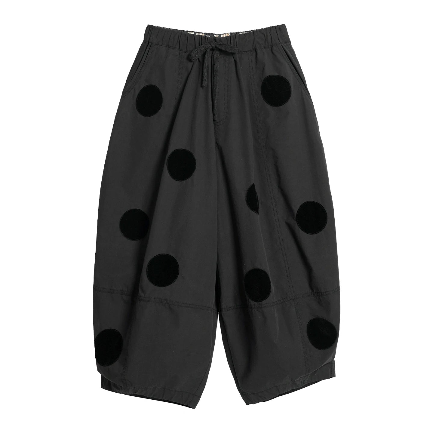 IMAKOKONI Black Polka Dot Balloon Pants Women Elastic Waist Drawstring Wide Leg Cropped Trousers Casual Loose Pants 265404