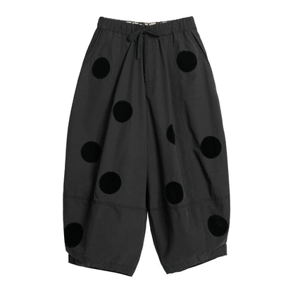 IMAKOKONI Black Polka Dot Balloon Pants Women Elastic Waist Drawstring Wide Leg Cropped Trousers Casual Loose Pants 265404