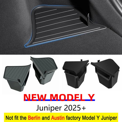For Tesla Model Y Juniper 2025 2026 Launch Trunk Side Storage Box Boot Organizer Flocked TPE Mat Anti-dirty Travel Accessories