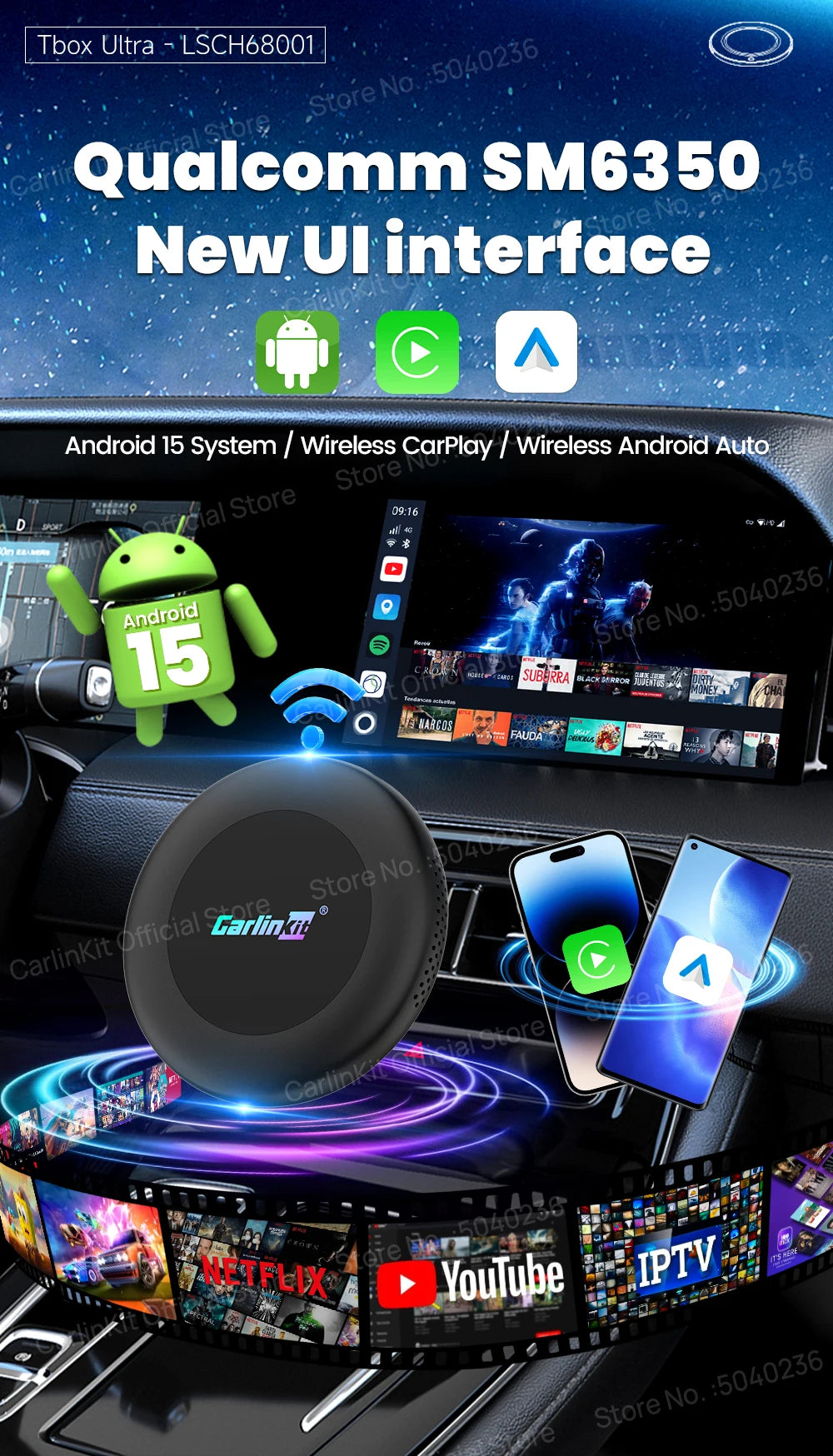 CarlinKit CarPlay Ai Box Android 15 Ultra2 SM6350 8GB+128GB Smart Android TV Box Wireless CarPlay Android Auto GPS For OEM Cars