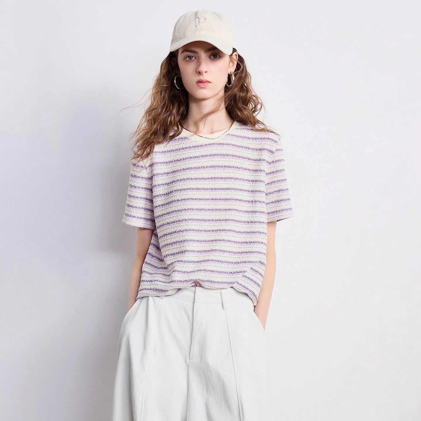 TOYOUTH Women T-shirt 2026 Summer New Striped Round Neck Combined Fashionable Heavy-duty Top