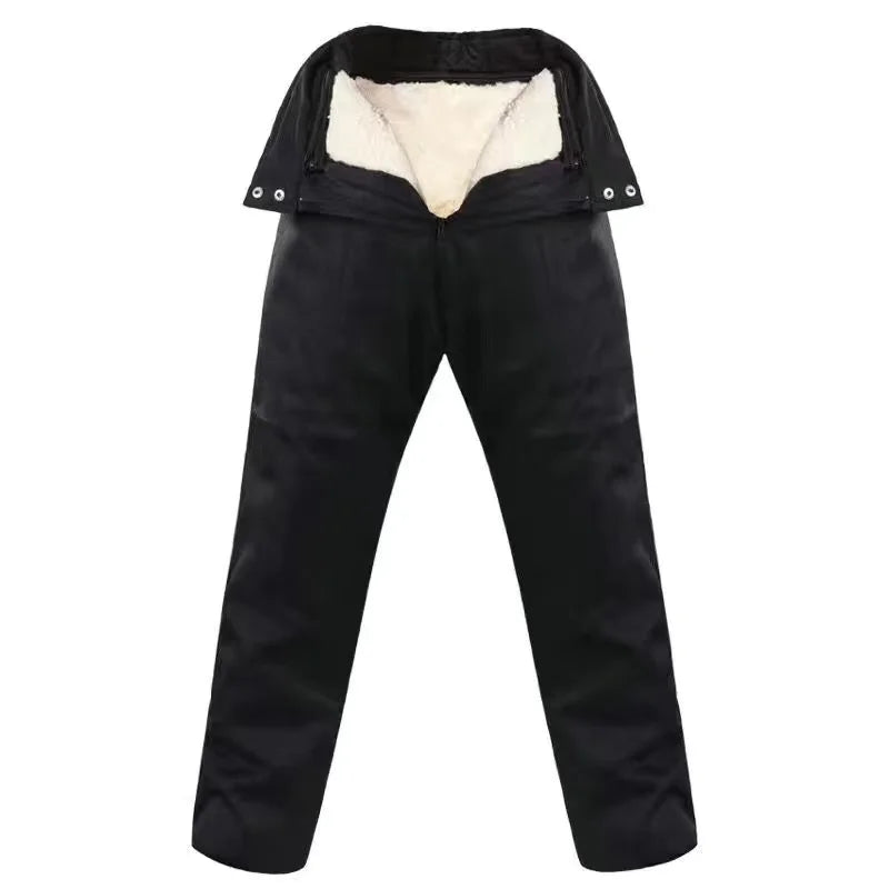 Winter Thicken Pure Wool Trousers Men High Waist Casual Thermal Long Pants Middle-aged Elderly Dad Sheepskin Plush Trouser Male