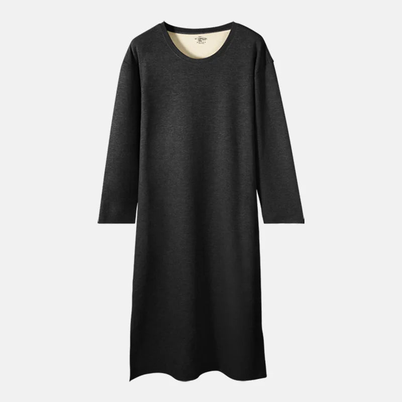 Men's Autumn and Winter Long-sleeved One-piece Nightdress Knee Bathrobe Long Nightgown Integrated Loungewear Wool Silk Pajamas