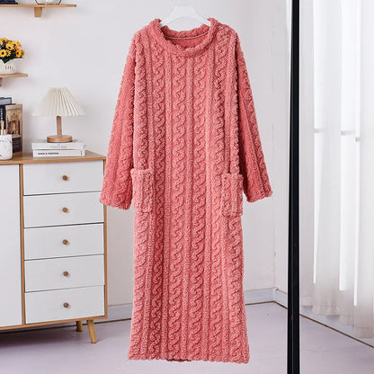 Thick Coral Fleece Robe Women's Sleepwear Long Sleeve Loose Home Clothes Autumn Winter Warm Pyjamas OENY Brand Spring Listing