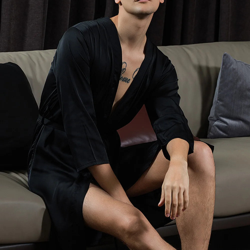 Groom Robe Embroidery Satin Soft Home Bathrobe Nightgown For Men Casual Kimono Groomsman Wedding Party Sleepwear Plus Size 3XL