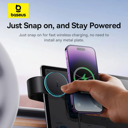 Baseus Magnetic Car Phone Holder 15W Wireless Charger Bendable Car Phone Mount for iPhone 12-17 Stand Dashboard Center Console