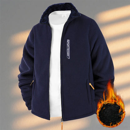 Men's Polar Fleece Jacket Winter Windproof Stand Collar Coat Zip-Up Thermal Fleece Lined Hoodie Casual Warm Outwear Clothing Top
