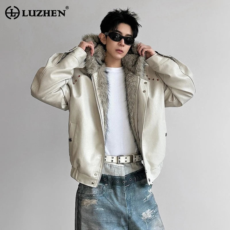 LUZHEN 2025 Winter Original Reversible Design Faux Fur Liner Hooded Parka Jacket Men's Handsome High Quality Padded Coat JY5671