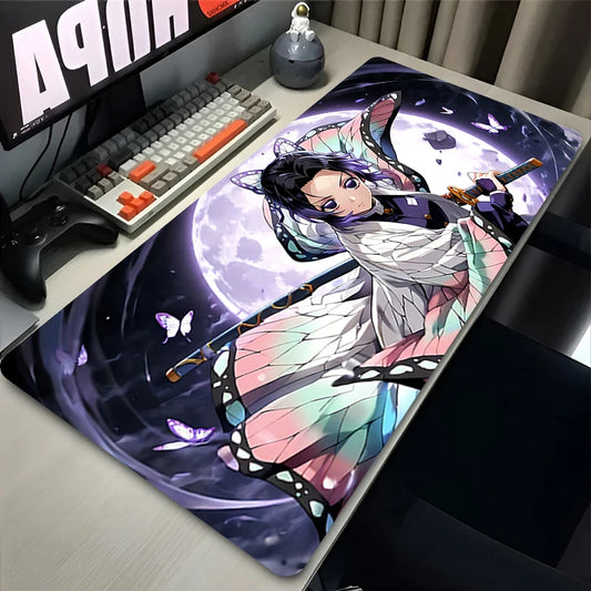 Mouse Pad XXL PC Purple Flower D-demon Slayer Desk Mat New Kochou Shinobu Mousepad Laptop Anime Girl Gamer Cabinet Keyboard Rug