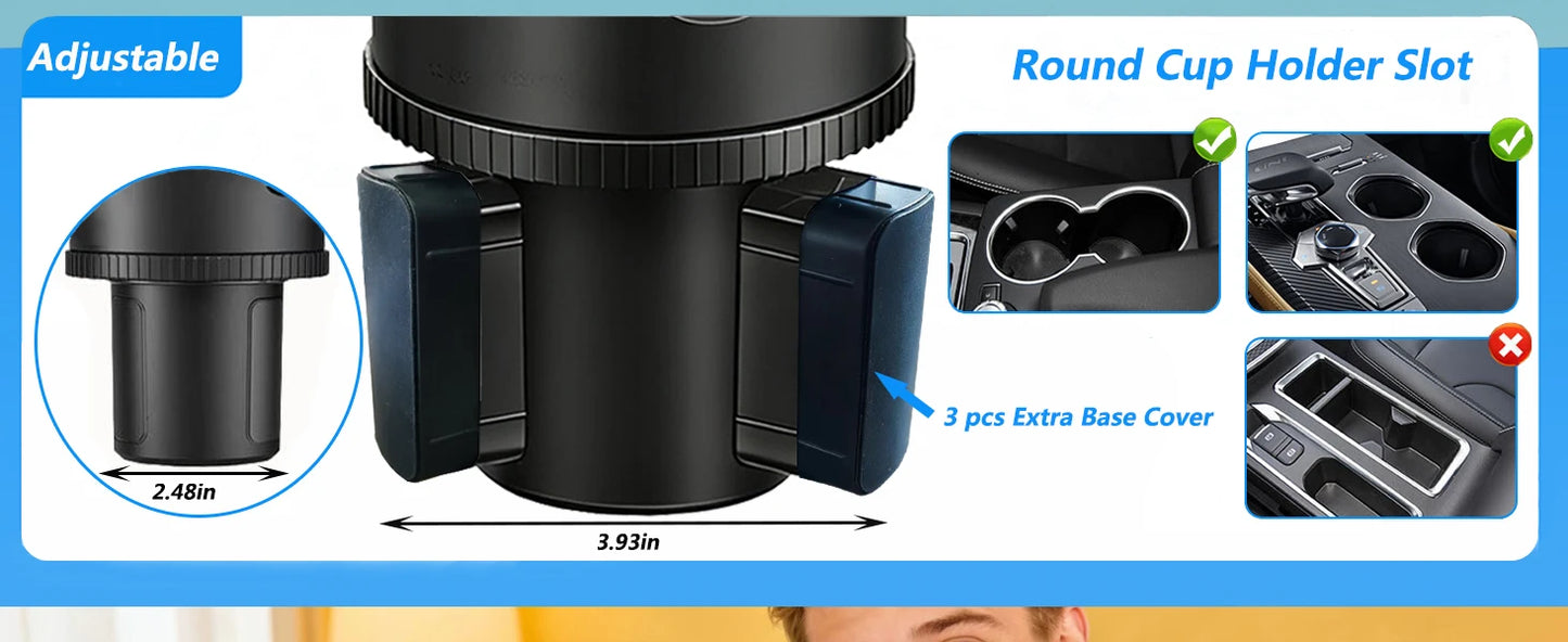 Cup Phone Holder for Car, 2 in 1 Height-Adjustable Dual Cell Phone Holders Car Cupholder Mount, Fit Large Bottle & All Cellphone