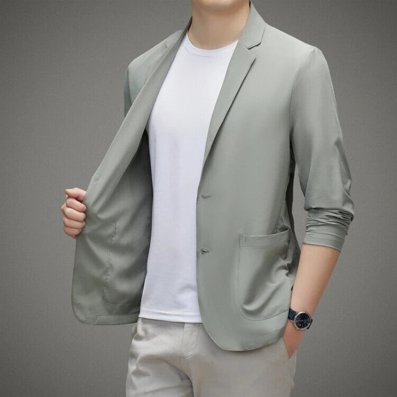 Men's Summer Thin Ice Silk Blazer Sunscreen Casual Jacket Lightweight Breathable Spring Summer Outerwear Single Suit Coat Top