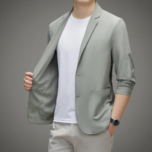 Men's Summer Thin Ice Silk Blazer Sunscreen Casual Jacket Lightweight Breathable Spring Summer Outerwear Single Suit Coat Top